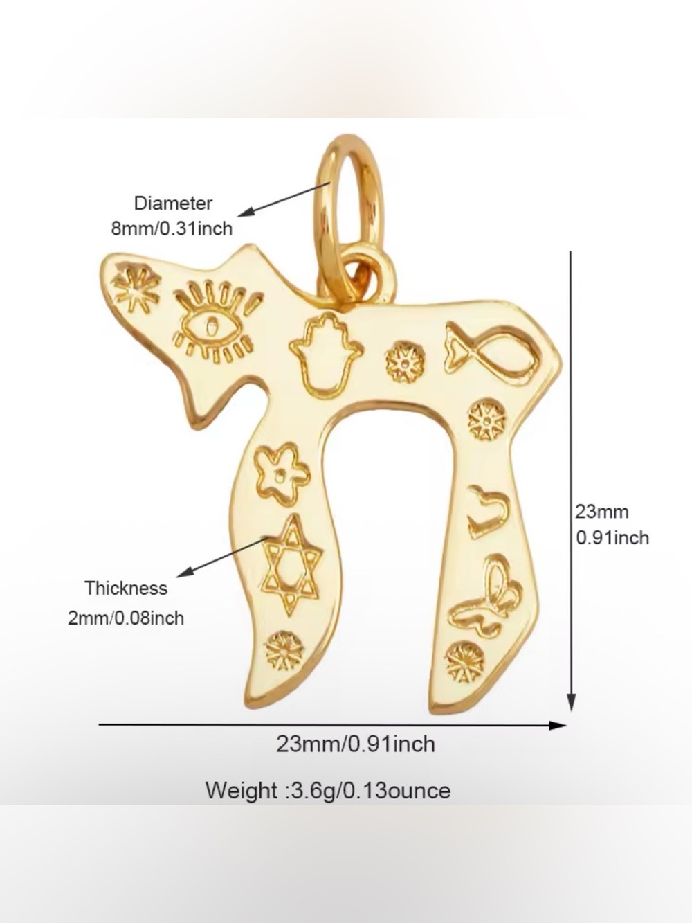Gold Jewish Chai Symbol Pendant Charm